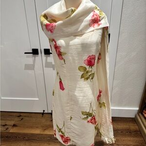 Vintage Christie de LaRue Floral Linen Dress with Matching Scarf